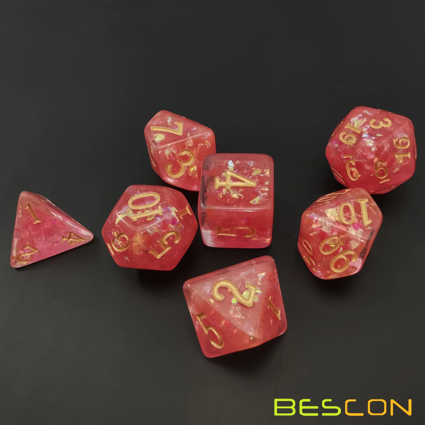 Bescon Dense-Core Polyhedral Dice Set of Peach, RPG 7-dice Set in Brick Box Packing 5