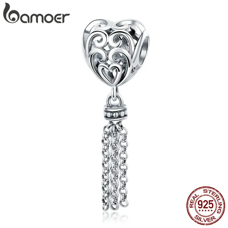 BAMOER ажурное сердце из стерлингового серебра 925 пробы с длинной кисточкой