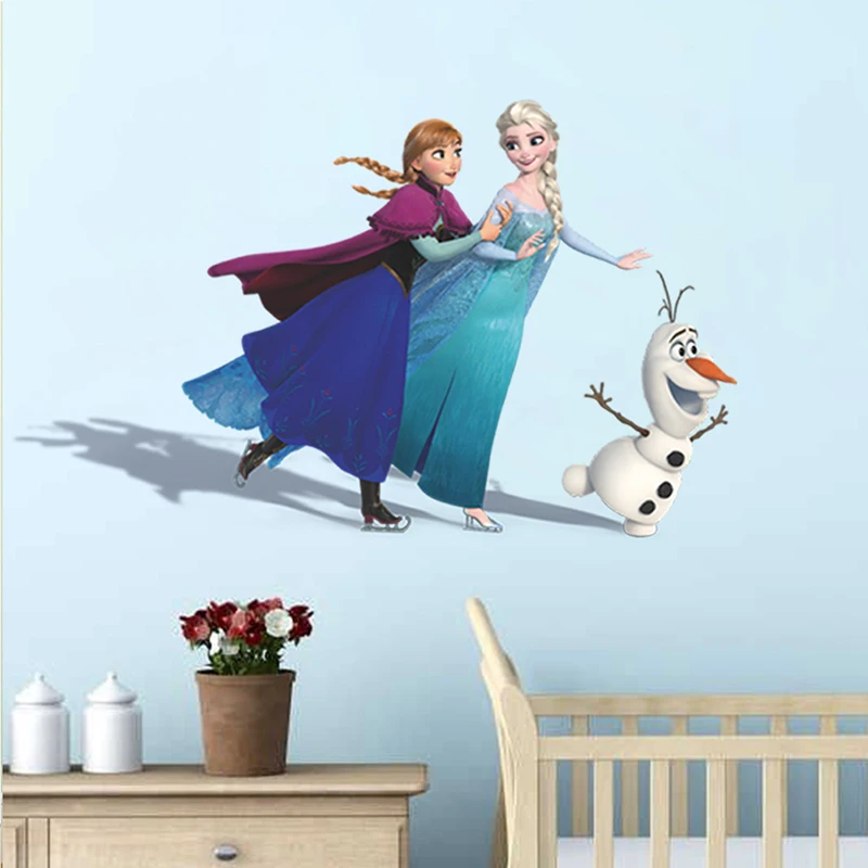 Disney Frozen 2 Elsa Anna Princess Olaf Skating Wall Stickers For Home Decor Kids Rooms Wall Art Funny Cartoon Movie PVC Decals