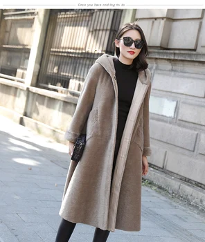 

Real Coat Wiomen Clothes 2020 Long Winter Jacket Sheep Shearing Wool Coats and Jackets Mink Fur Cuff ZM-18570 KJ3138