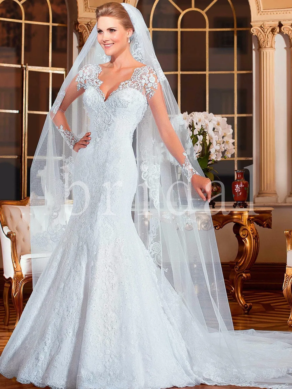 Vestidos De Madrinhas Vestido de noiva sereia прозрачное сзади Русалка с длинным рукавом Кружева свадебное платье мать невесты платье