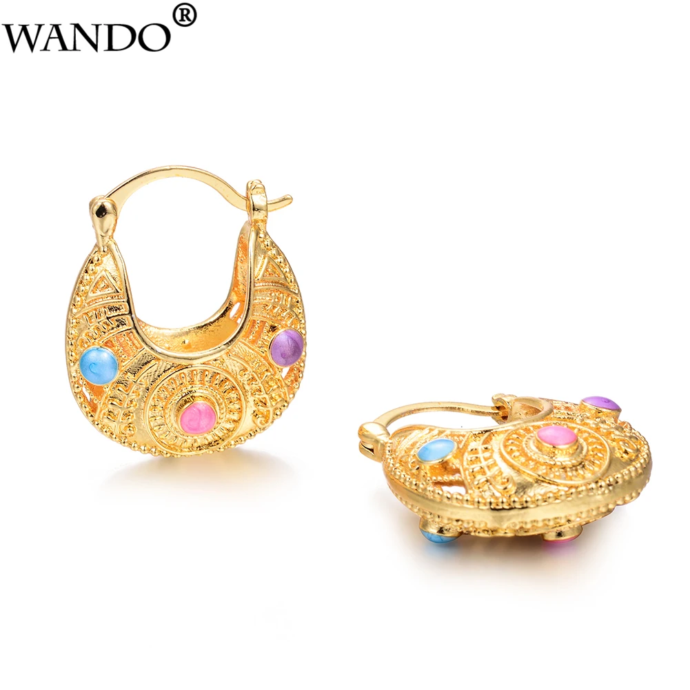 

WANDO Trendy African India Enamel three-color gold Color Earrings For Women Girl Wedding Jewelry Party Gift