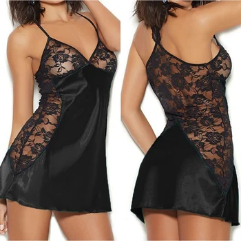 

Women Rose Lace Sexy Lingerie Nightwear Sleeveless V-Neck Sleepwear Dress Passion of Valentine's Day 5 colors For Women