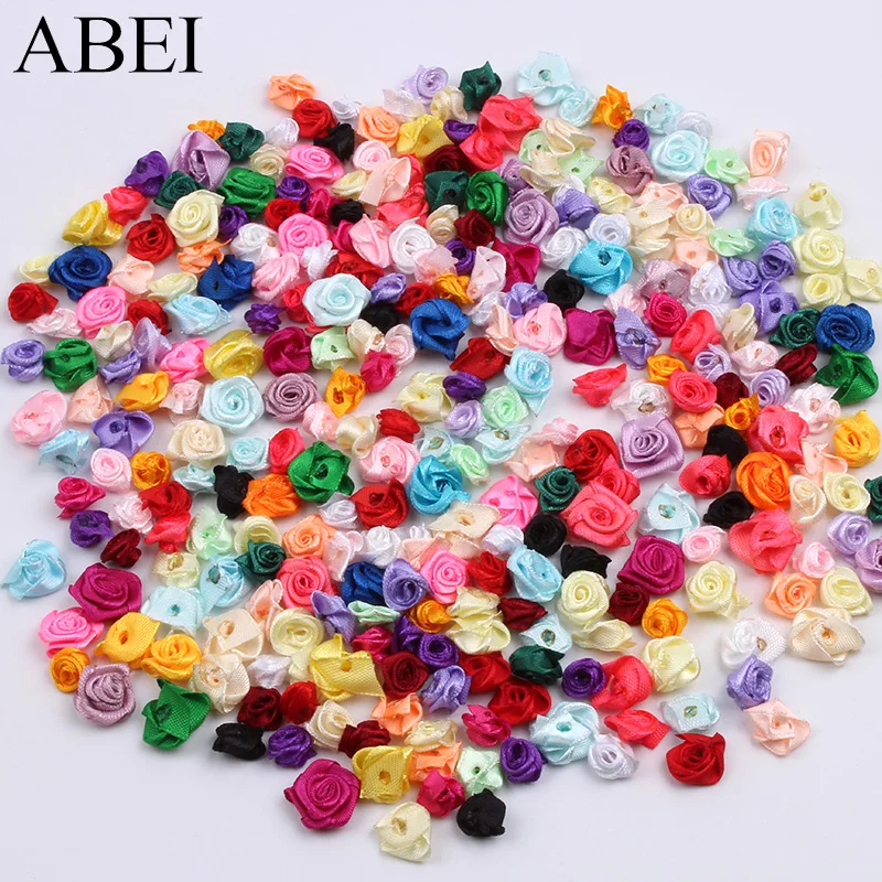 300pcs Multicolor Mini Satin Ribbon Rose Heads for Crafting and Decoration