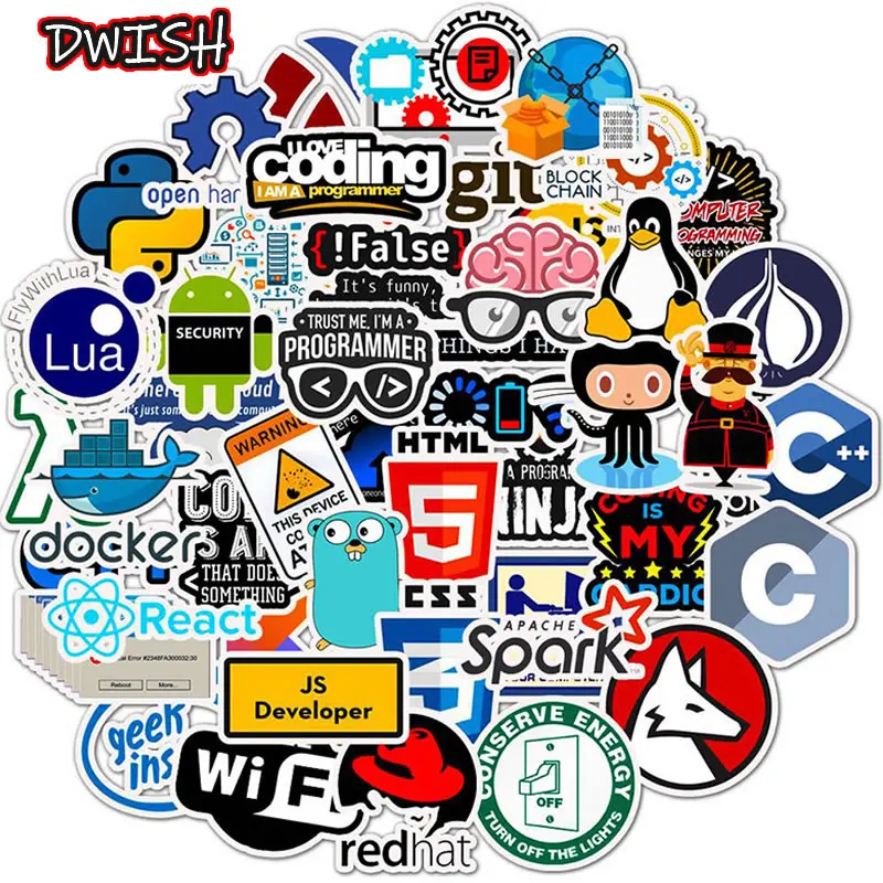 

10/30/50pcs Programmer Geek Java Waterproof PVC Stickers Skateboard Guitar Suitcase Freezer Laptop Motorcycle Graffiti Sticker