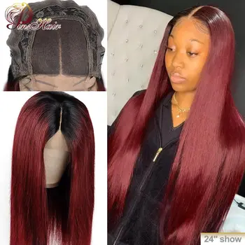 

99J Ombre Colored Lace Front Human Hair Wigs Straight Human Hair Wigs Burgundy 4*4 Lace Wig Pre-Plucked Remy Hair Pinshair 130
