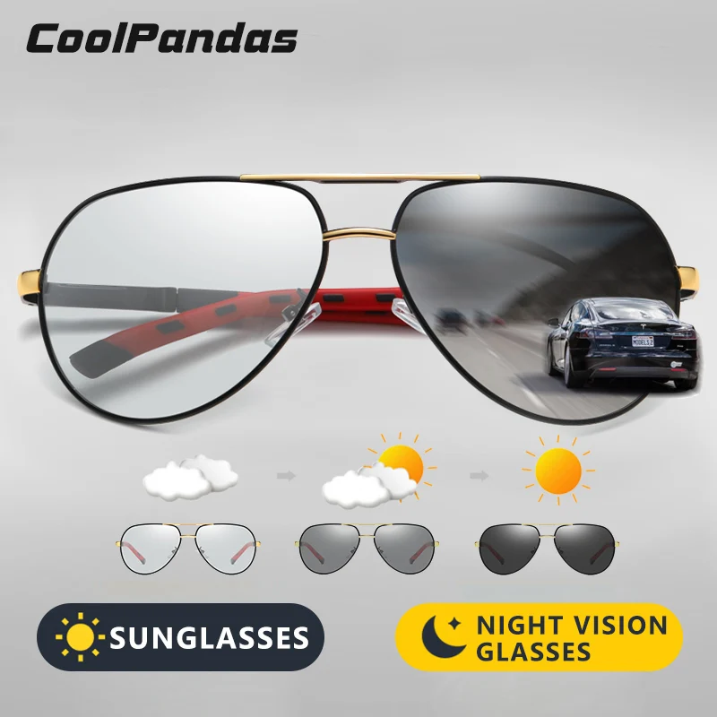 CoolPandas, фирменный дизайн, фотохромные солнцезащитные очки, поляризационные, для мужчин, для вождения, дня, ночного видения, солнцезащитные очки для женщин, хамелеон, lentes de sol