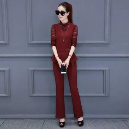 Three Pieces Sets Women Long Sleeve Lace Tops+vest+flare Pants Suits Ladies Office Female Women's Clothing 2020 AE484 | Женская