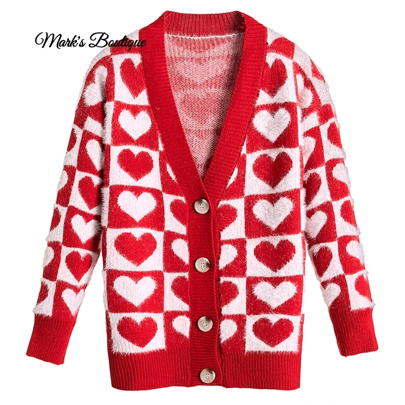 

Autumn Sweater Women New V Neck Love Print Casual Sweaters Long Sleeve Cardigan Fashion Ladies Tops Knitted Warm Coat Pull Femme