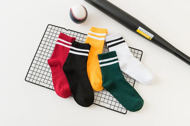 Cute Korean version of the two bars Japanese striped cotton socks INS trend school socks spring and autumn sports elastic socks adidas socks women