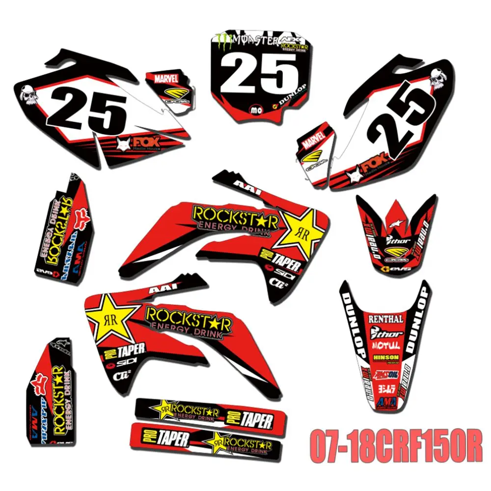 

New Full Graphics Decals Stickers Custom Number Name Glossy Bright Stickers Waterproof for 2007-2018 HONDA CRF150R
