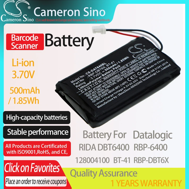 CameronSino Батарея для сканер штрих-кода Datalogic Рида DBT6400 подходит 128004100 BT-41 RBP-DBT6X