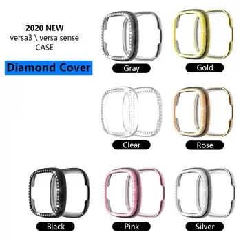 

TPU Plating PC Watch Case For Fitbit Versa 3/Fitbit Sense Protector Cover Diamond Women Bling Protective Shell Accessories