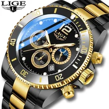 

LIGE Men Military Sport Wrist Watch Gold Quartz Steel 30ATM Waterproof Date Male Clock Sport Watches Relogio Masculino Mens