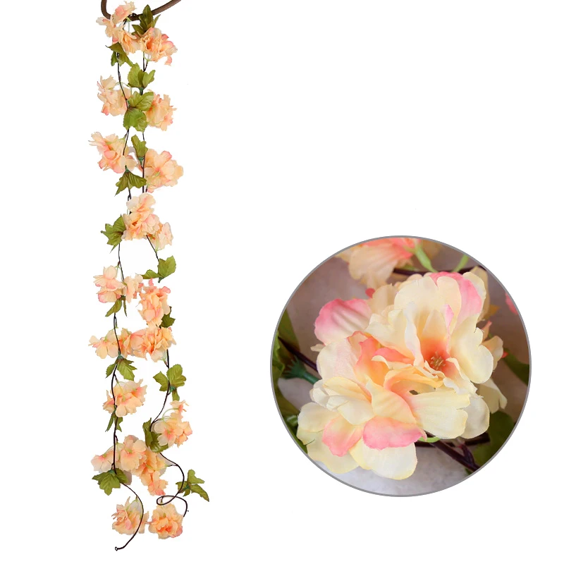 

Garden Cherry Vine Hanging Branch Rattan Simulated Flower Wedding Window Decoration 2.35m Plastic
