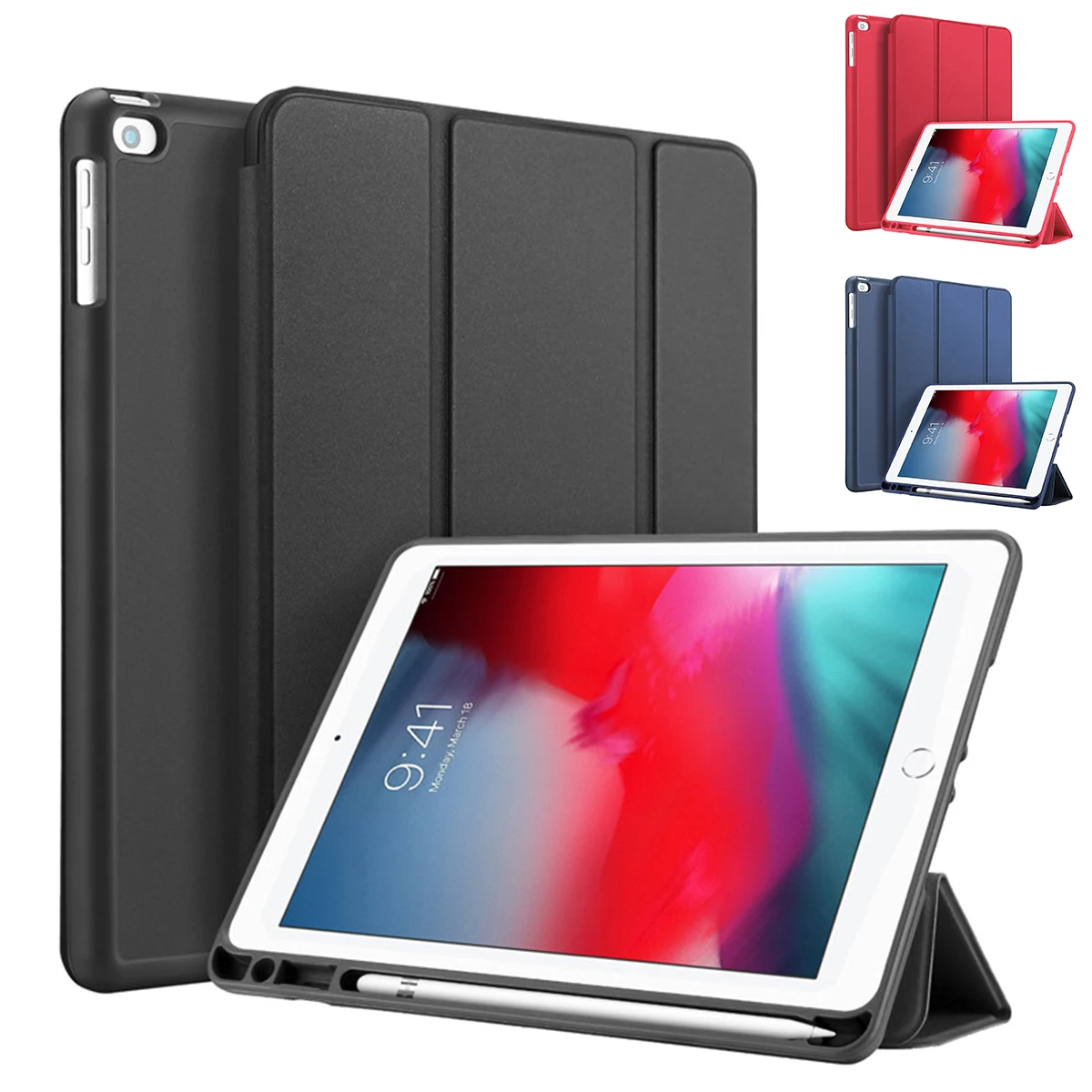 Откидной защитный чехол, стоячий чехол с карандашом для iPad 7-го поколения, 10,2 дюймов, умный чехол из искусственной кожи с функцией автоматического сна/пробуждения