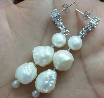 

PAIR OF 12X10MM ENORMOUS WHITE KASUMI FW BAROQUE NUCLEAR PEARL EARRING 925