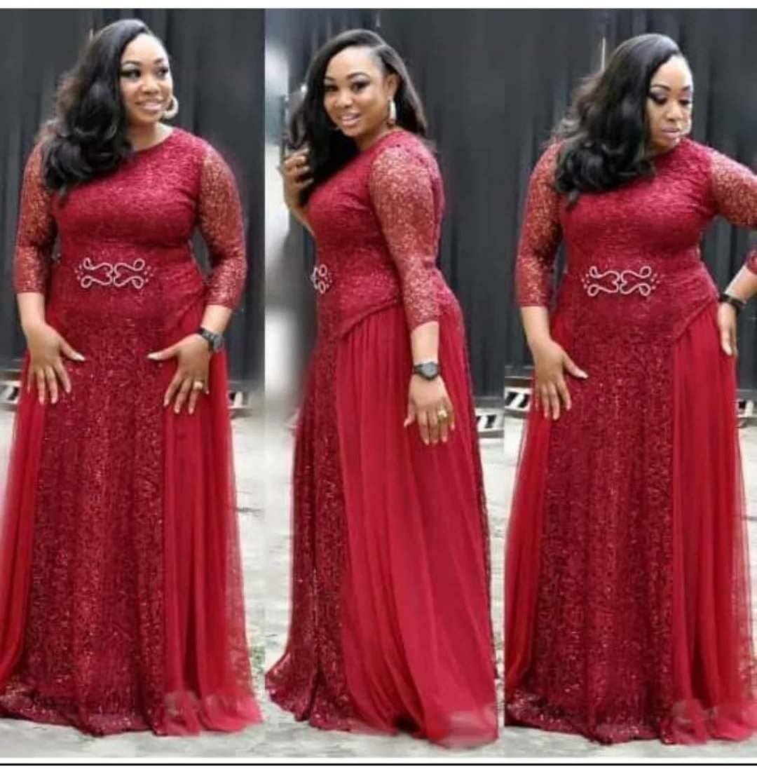 High Quality Elegant African Women Clothing Plus Size 3XL Evening Tunic Party Dress Formal Sequined Dress Long Vestido De Festa - Цвет: winered