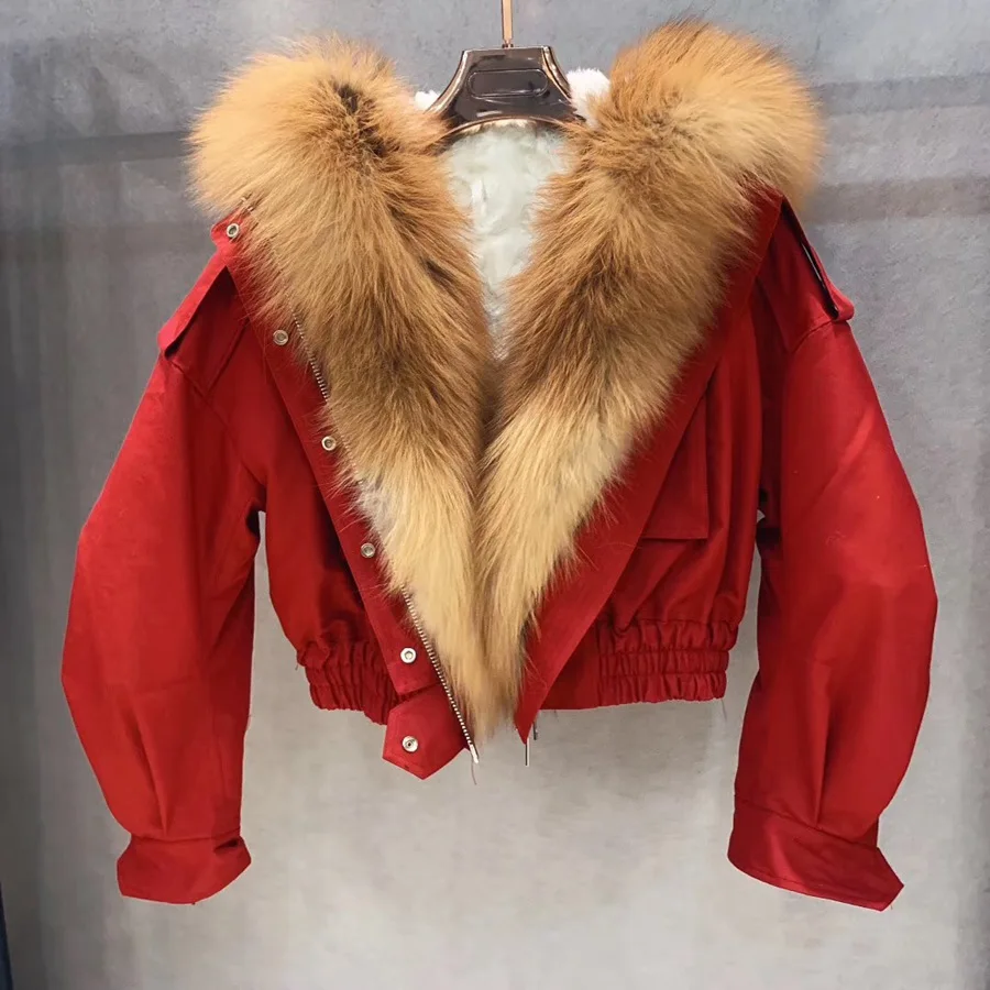 Новинка, модная женская зимняя куртка с натуральным лисьим мехом, парка с капюшоном, капюшон из красного лисьего меха, женская короткая верхняя одежда, пальто