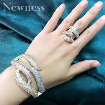 

Newness Hot Charm Elegant Wave Micro AAA Cubic Zirconia 3 Tone Copper Bangle And Ring For Women Wedding High Quality Gift