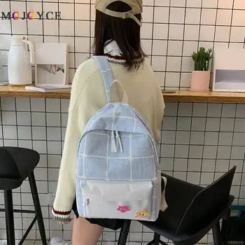 

Small Fresh Ladies Backpack Fashion Plaid Printing Splicing Canvas Student Casual Large Capacity Zipper Rucksack