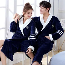 Loose Oversize 3XL Warm Kimono Lovers Bathrobe Long Sleeve V-neck Sleepwear Turn-down Collar Nightgown Winter Flannel Robe