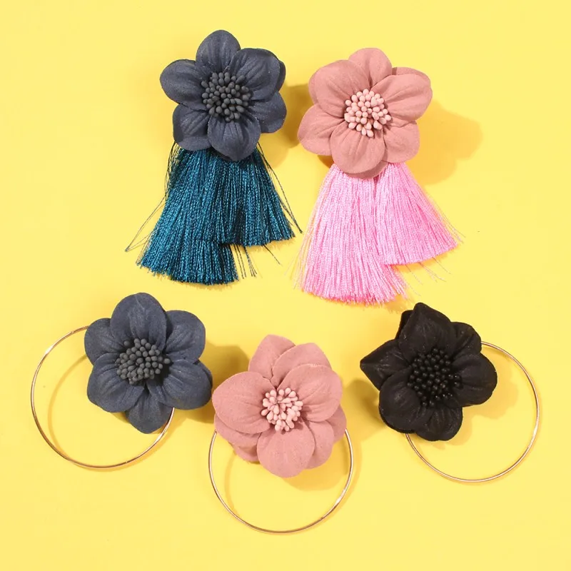 

Bohemian Multi-color Flower Tassel Drop Earrings Women Jewelry Ethnic Fringe Long Dangle Big Round Earrings Accessories E6714