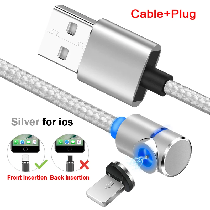 Магнитный кабель для передачи данных 1 м 2 м Быстрая зарядка Универсальный micro type-c oppo для iphone6 millet vivo кабель для зарядки мобильного телефона - Цвет: Silver For IOS