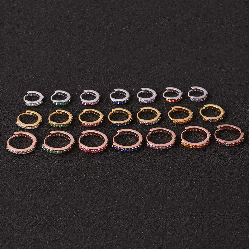 1pc 6mm/8mm/10mm Surgical Steel Rainbow CZ Conch Hoop Cartilage Helix Nose Ring Piercing Earring