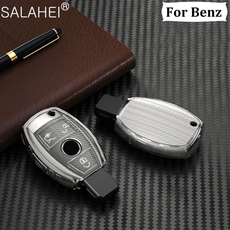 

High Quality Chrome TPU Car Key Cover Key Bag Fit For Mercedes Benz A C E R M class CLA GLA Key Shell Protector Key Case Chains