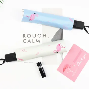 

Flamingo Umbrella Creative Cartoon Umbrella Rain Women Forest Fresh Tri-fold Umbrella Vinyl Sunscreen Umbrella Clear Umbrella