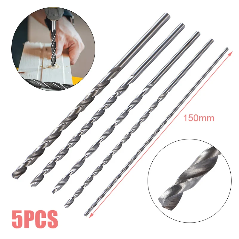 

New 5pcs Extra Long Precision HSS Twist Drill Bit Set 2mm/3mm/3.5mm/4mm/5mm