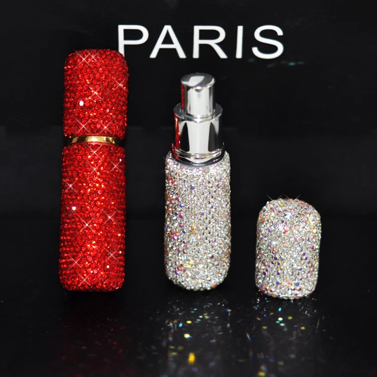 Empty Perfume Atomizer With Sparkle Crystals Refillable Spray Perfume Bottles Portable Spray Scent Pump Cosmetic Container