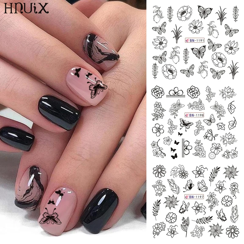 

HNUIX 12 Designs Nail Stickers Set Mixed Floral Geometric Sexy Girl Nail Art Water Transfer Decals Tattoos Sliders Manicure