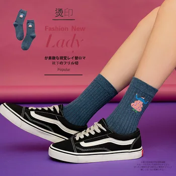 

2020 autumn New product personality Hot stamping Female Socks Korean version Stockings Retro ins style Women's Student socks