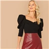 SHEIN/черная однотонная блузка с пышными рукавами и милым вырезом, Топ для женщин, весенне-осенние элегантные офисные платья, топы и блузки