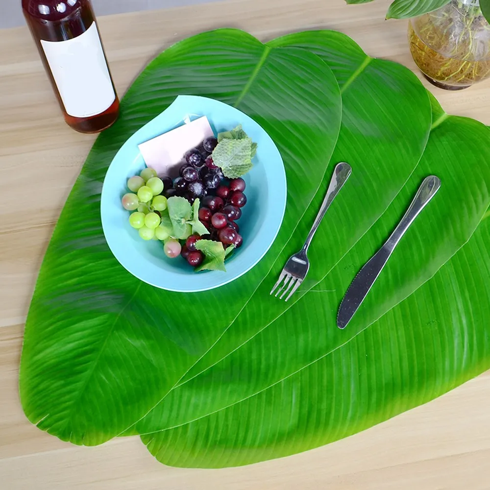Гавайский банановый лист, Настольный коврик, Зеленый лист, имитация растений, украшение стола, флаг, расположение декора