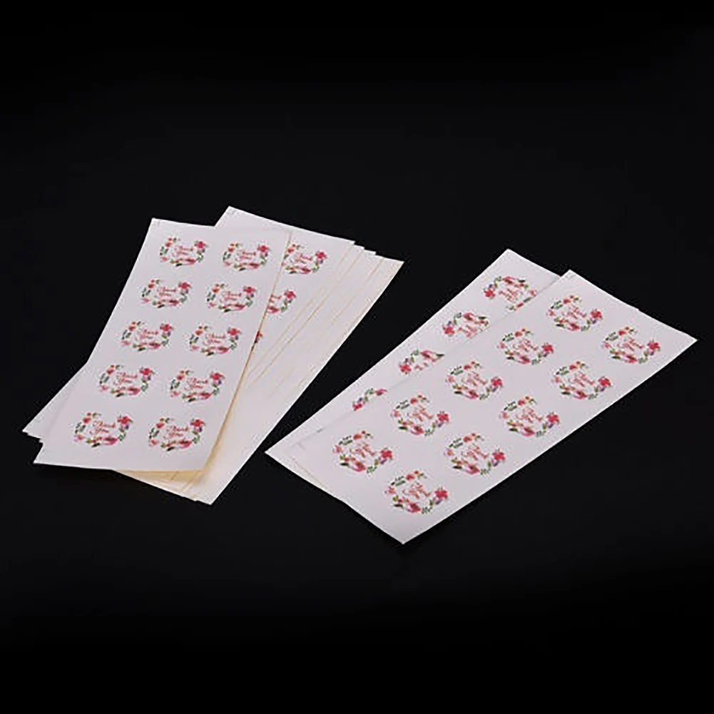 100Pcs Round Thank You Flower Design Gift Box Decor Paper Labels Seals Stickers