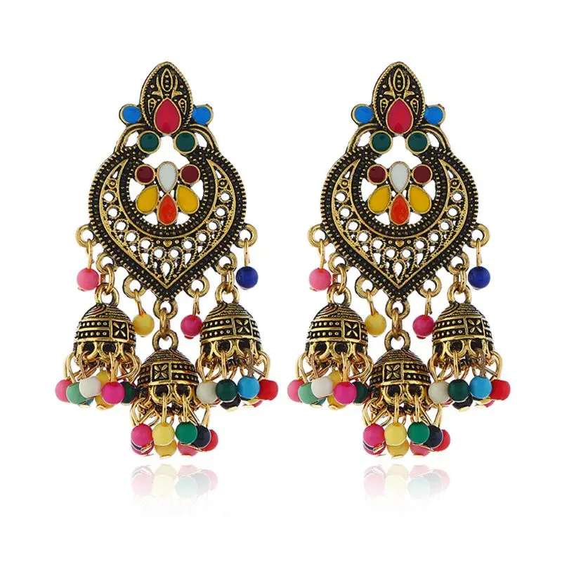 Ретро Индийский Болливуд кундан Jhumka Jhumki Висячие серьги цыганские модные серьги, украшения - Окраска металла: 6