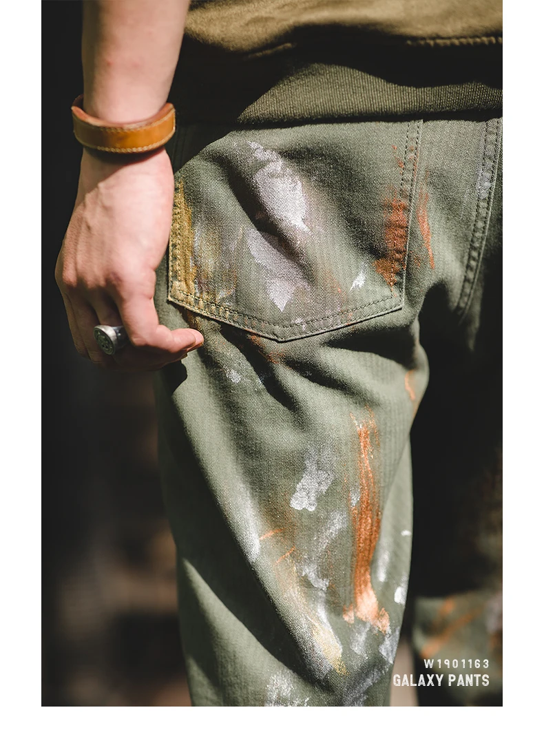 Maden мужские хлопковые ретро брюки ручной работы художника граффити хип-хоп стиль Классический прямой всплеск Og107 Мужские штаны военного образца