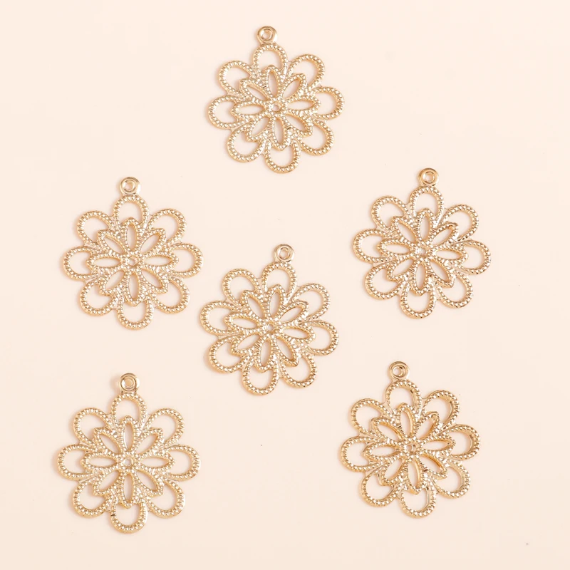 80pcs/lot 20*23mm Gold Color Hollow Flowers Charms for Jewelry Making DIY Necklaces Bracelets Pendant Craft Supplies Accessories