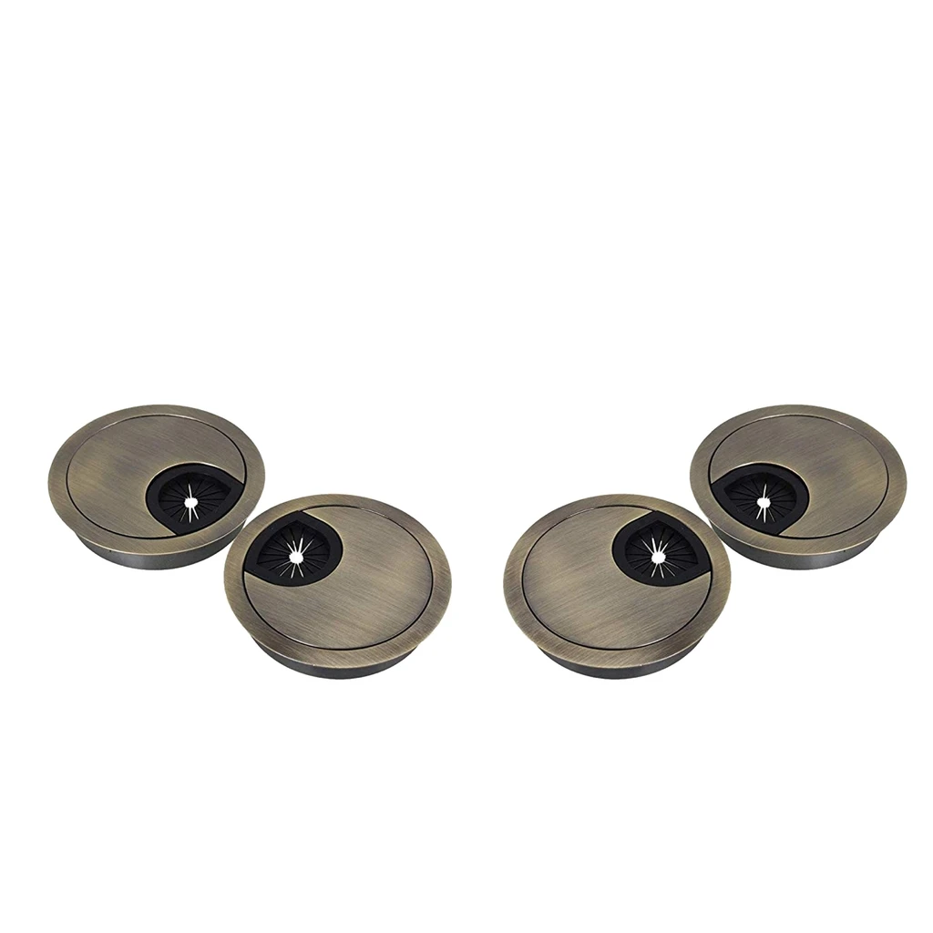 4pcs Zinc Alloy Desk Grommet Cord Cable Hole Cover for Office Home Computer Desk Wires Management 50mm Hole (Bronze)