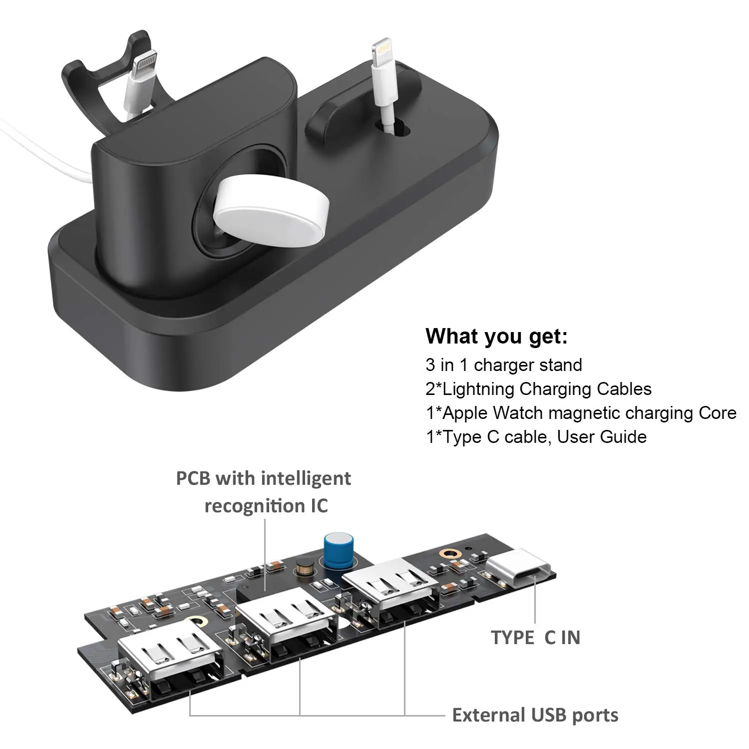 3 в 1 Зарядное устройство Док-станция для Apple Watch iPhone Airpods для Apple Watch Series 1 2 3 4 Airpods, iPhone Xs