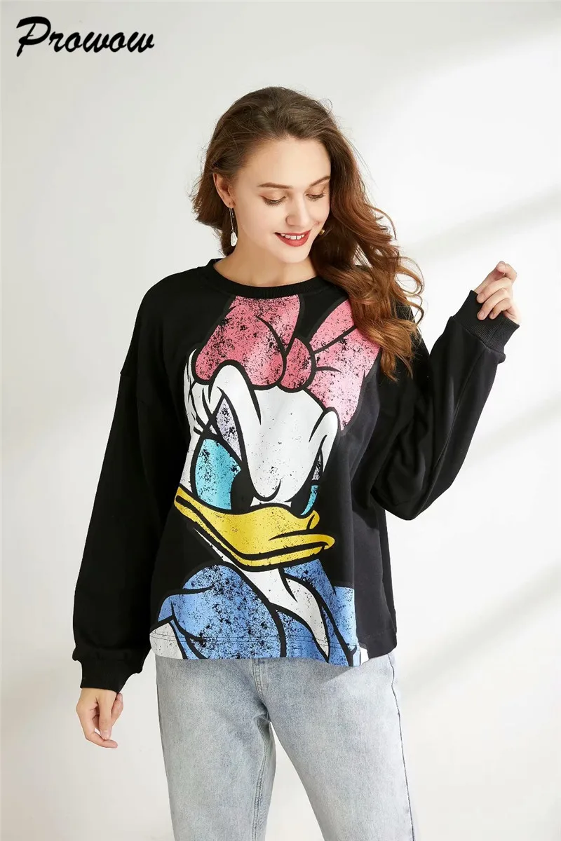 Womens sweatshirts Hoodies Black Pink harajuku cartoon Print Women Hoodies Long Sleeve O Neck Ladies Sweatshirt Casual Pullover
