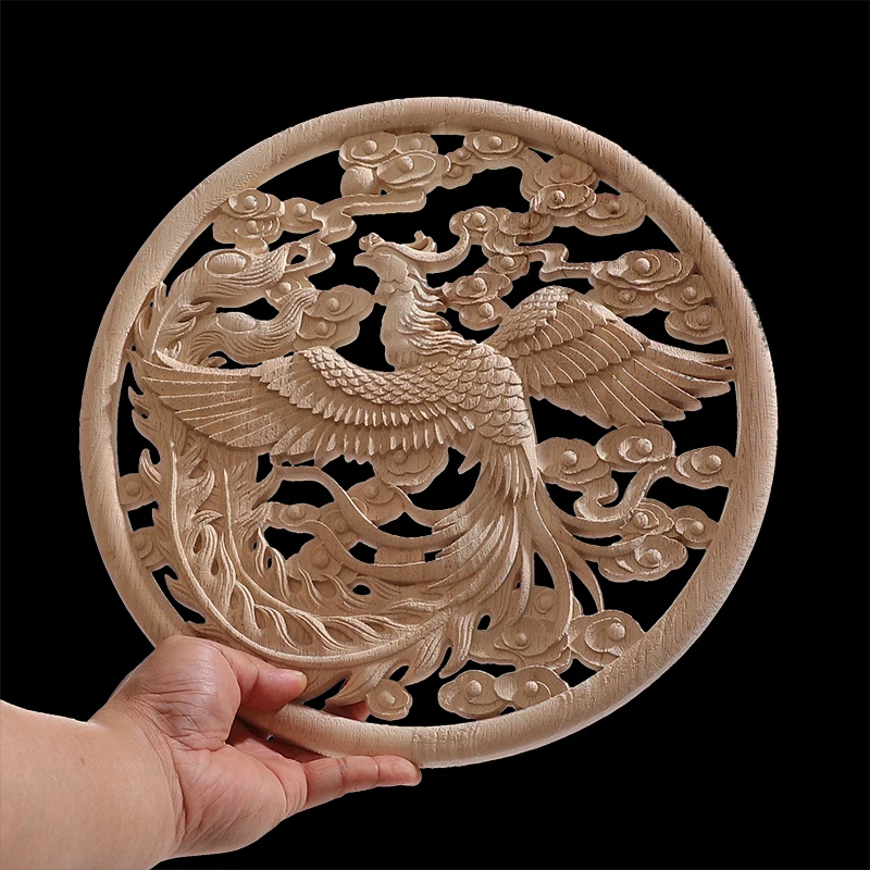 Round Wood Applique Wood Decal Mouldings Onlay Unpainted European Carving Long Floral Wooden Furniture Decoration Corner