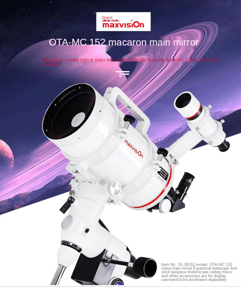Maxvision 슈퍼 무채색 망원경, Mak 천체 사진, Ota Primaire Spiegel Voor Strenwacht, 6 인치, 152mm, 1900mm