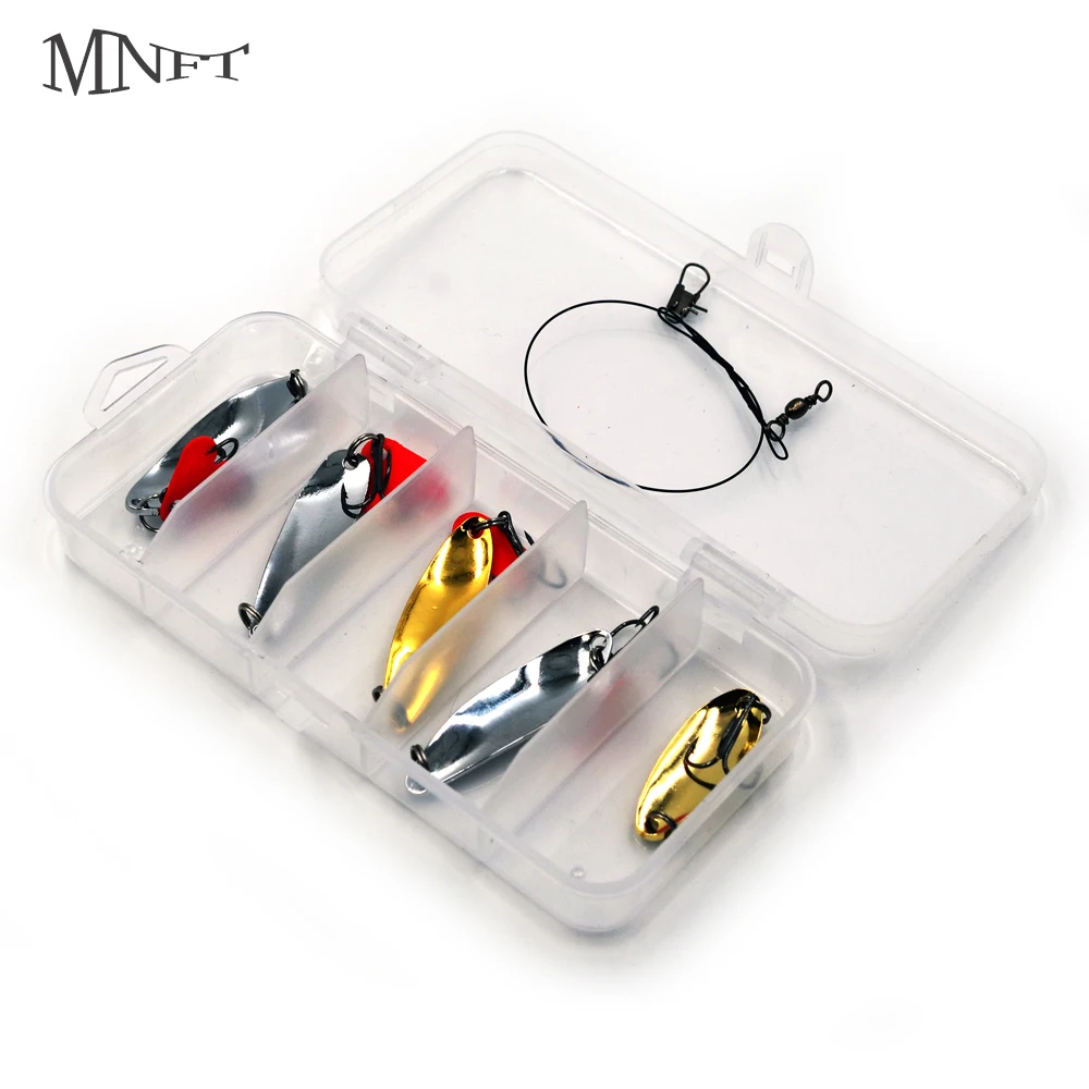 

MNFT 5PCS/Set Fishing Metal Spoon Lure Kit Set Feathered Metal Spoons Spinner Bait Fish Treble Hooks Tackle Lure Wobbler Baits