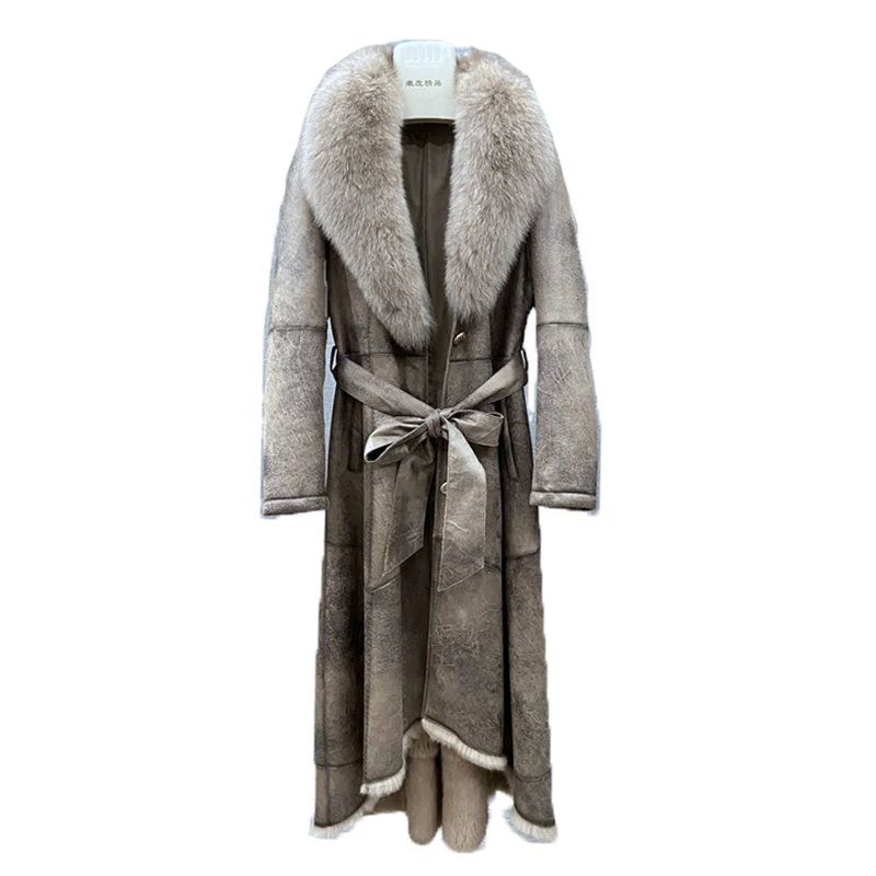 Women’s Winter Long Coat With Big Fox Fur Collar Genuine Rabbit Leather And Liner Whole Female Clothing Slim Outwear | Женская одежда