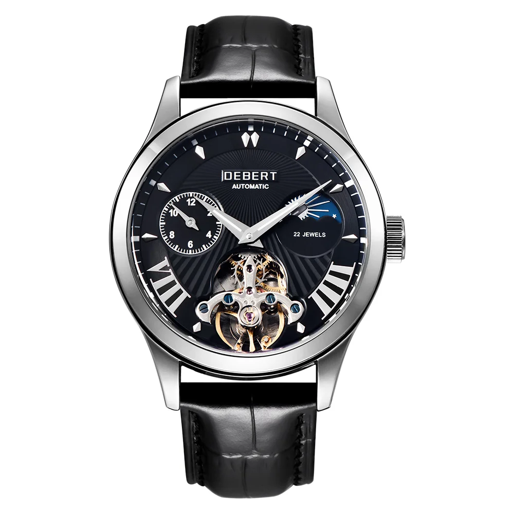 

Debert 40mm Watch Men Top Luxury Brand Fashion Sport Moon Phase Watch Automatic Mechanical Wristwatch Men Leather Strap