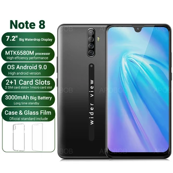 

New Original NOTE 8 Mobile Phone Dual SIM android 9.0 7.2"Big Screen MTK6580M 1GB RAM 4GB ROM 5MP Dual Camera 3G Smartphone